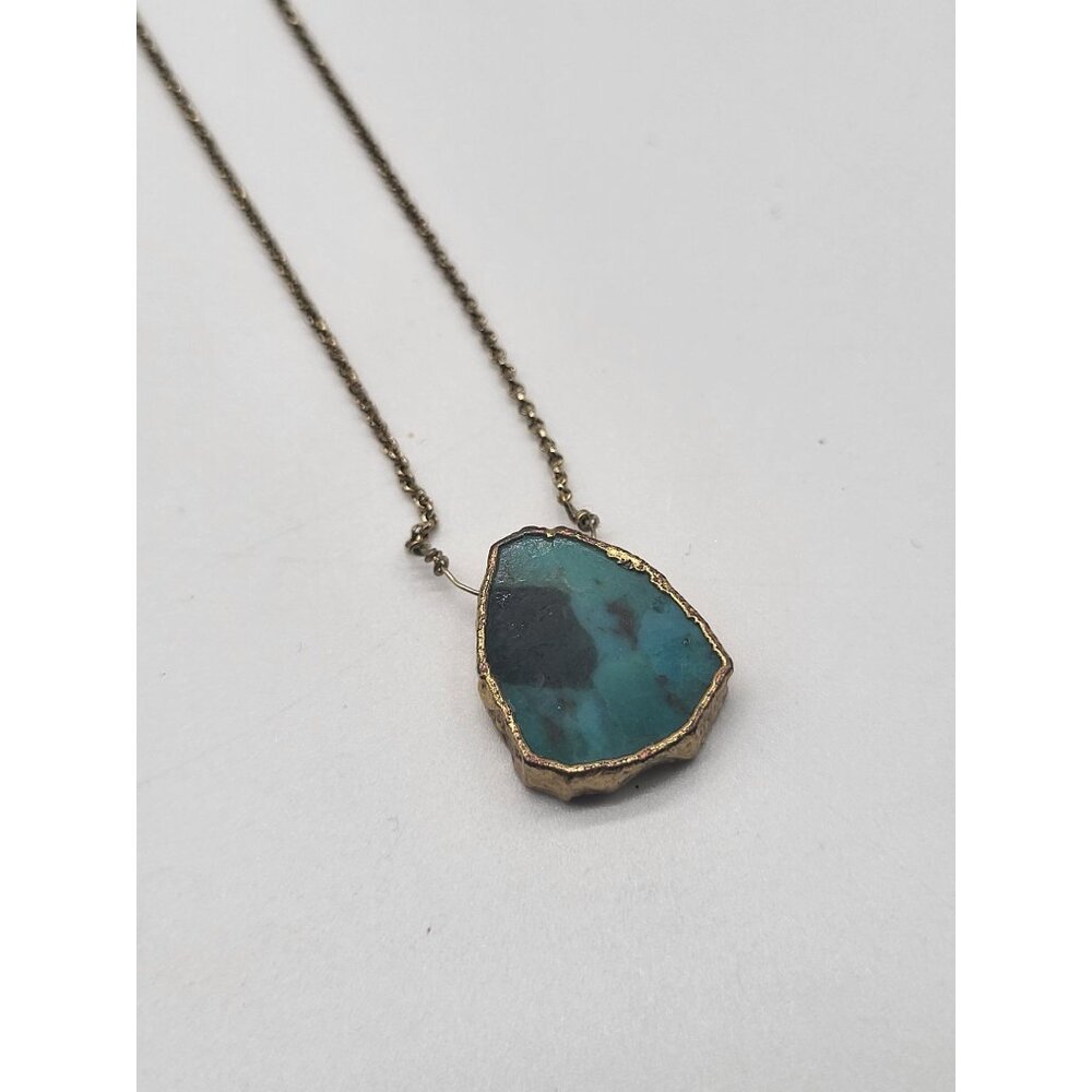 LUNA NORTE Earth Wind & Fire Necklace Turquoise Gold Plated Brass Dainty - Picture 2 of 9